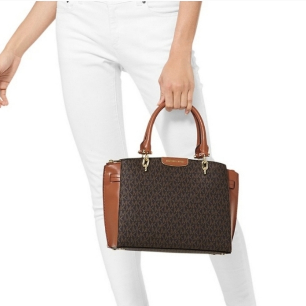 🍒NWT🍒 MK LARGE SIGNATURE LEATHER SATCHEL - Picture 5 of 8